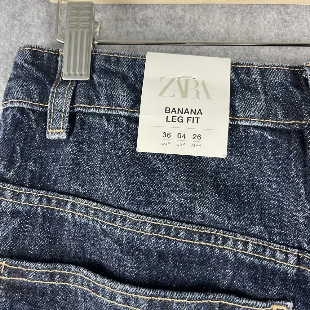 Zara Banana Leg Fit Jeans Womens‎ 4 Dark Wash Mid Rise Baggy Skater Grunge NEW